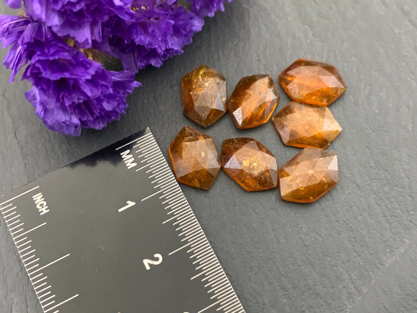 Faceted orange Kyanite long hexagon 8x12mm cabochons