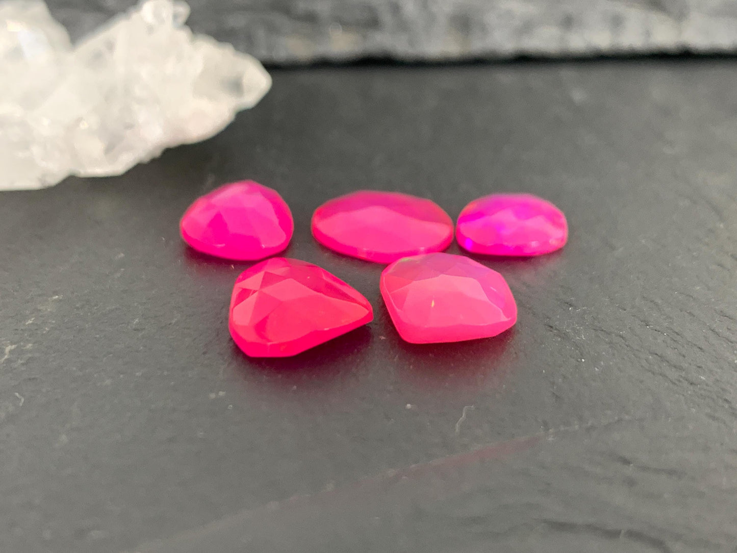 Faceted Ethiopian Pink Opal 9-14mm long cabochon