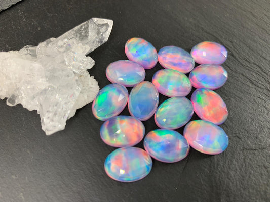 Faceted Aurora Opal oval 10x14mm cabochons - Doublet cabochons