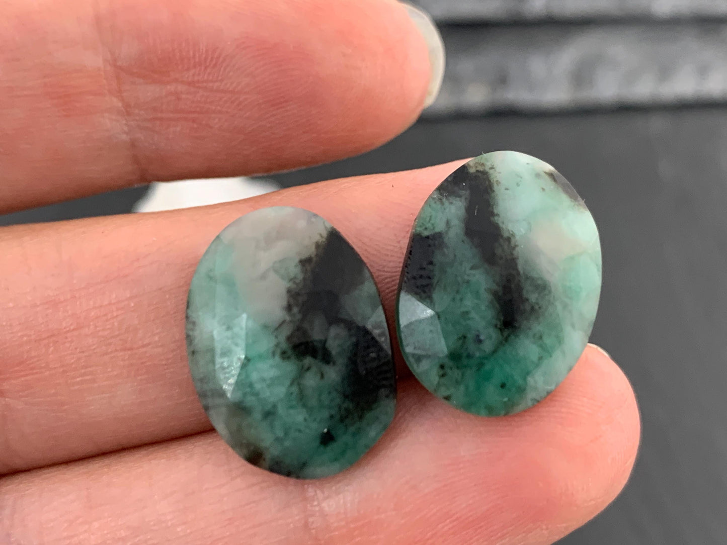 Faceted Emerald Pair 13x18x4mm cabochon