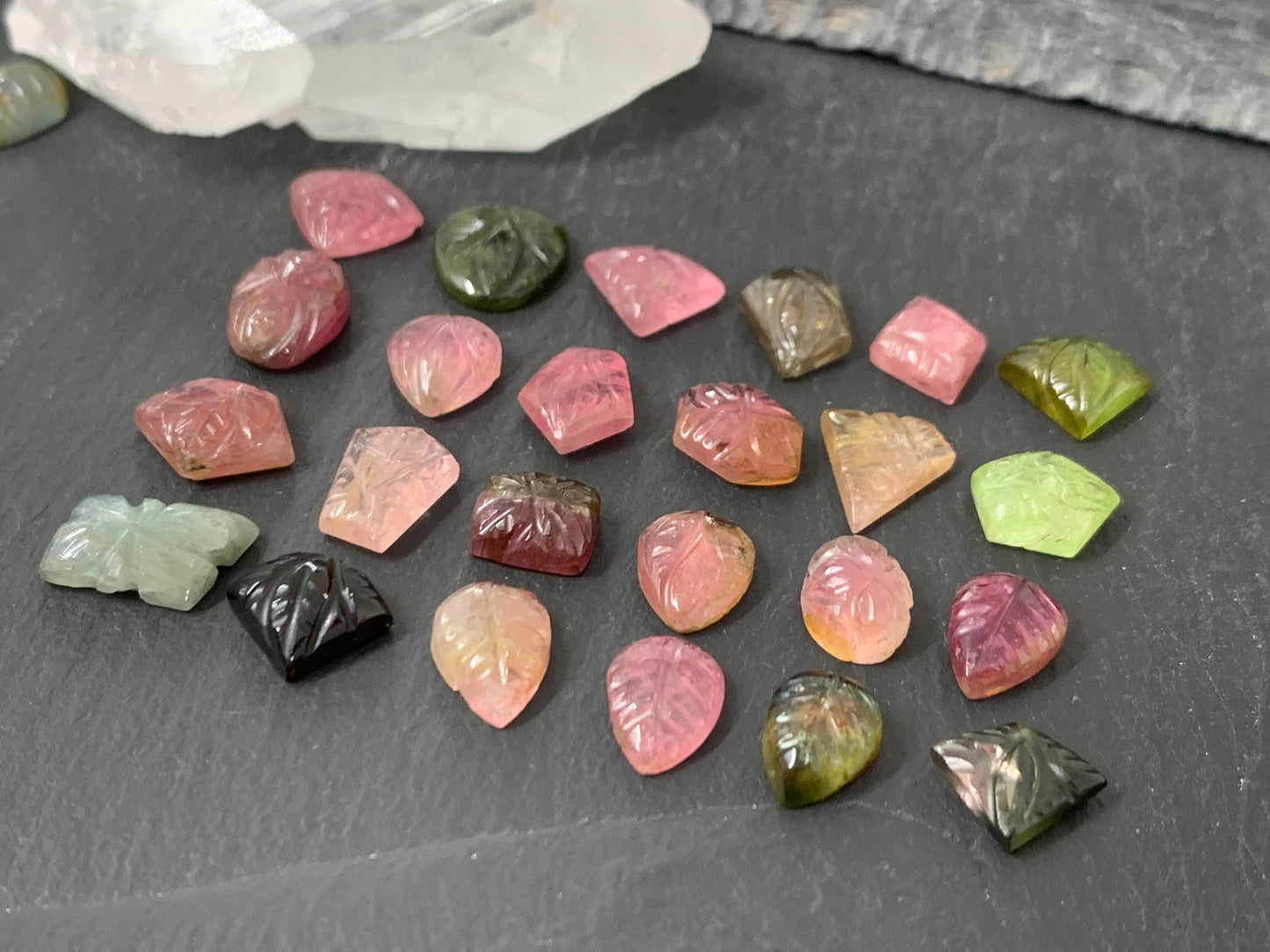 Carved Tourmaline 8-10mm long cabochon