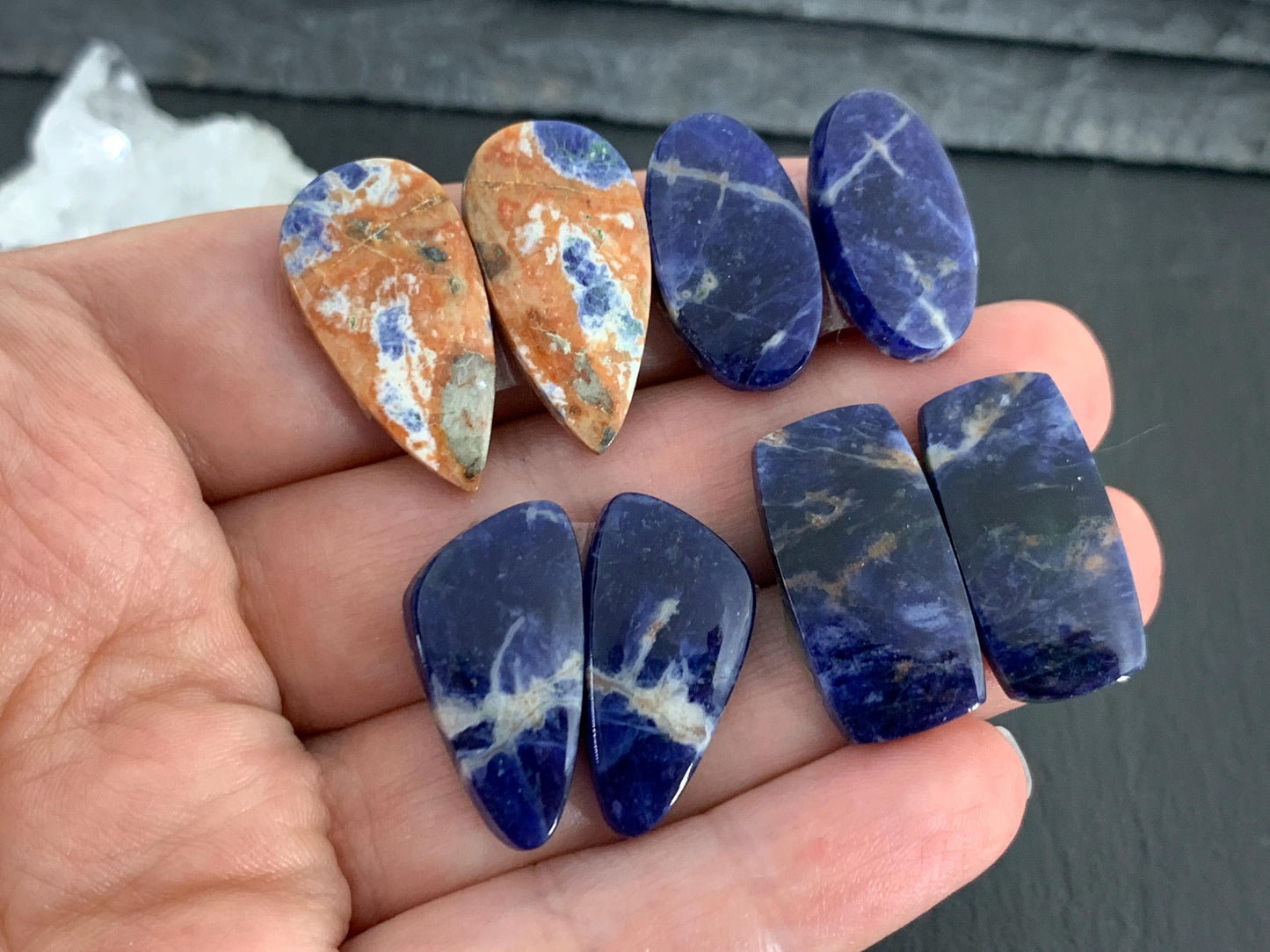 Natural Sodalite pair 21-24mm long cabochon
