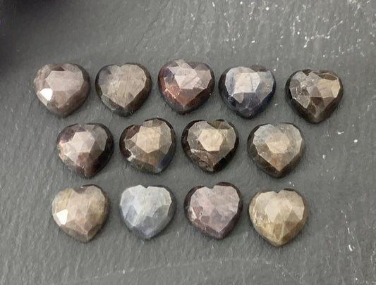 Faceted Wonderful Grey Star Sapphire heart 10mm cabochon