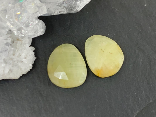 Faceted Yellow Sapphire pair 9x11x3mm cabochon