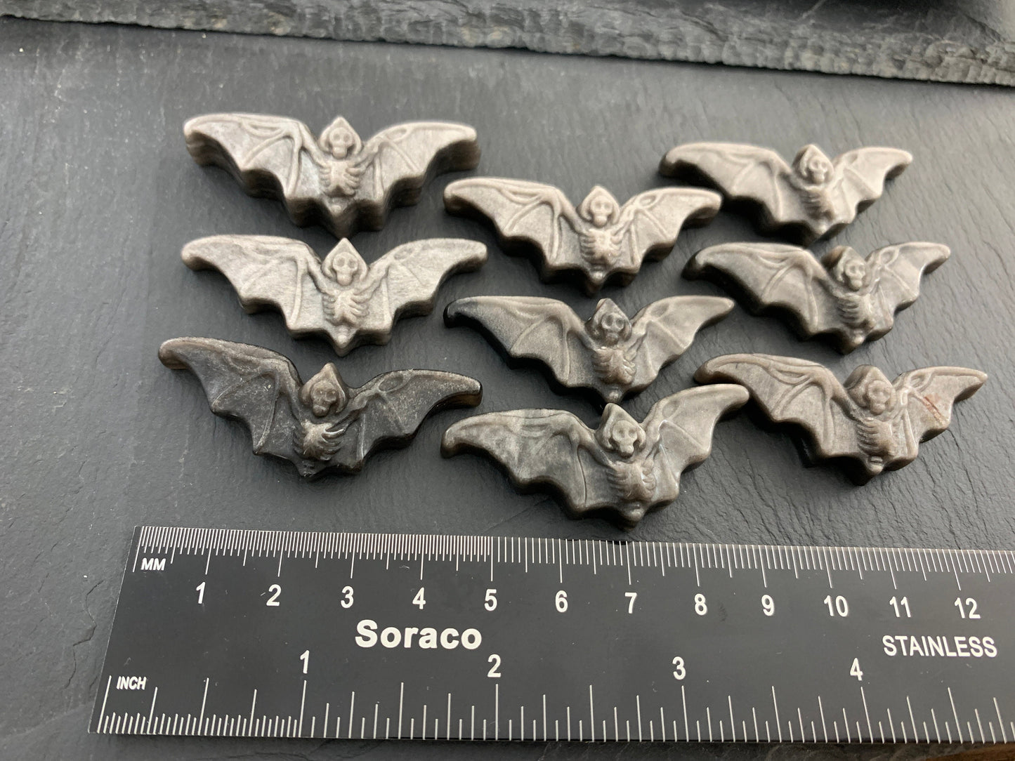 Silver Obsidian Bat Carving - Flat Back Carving