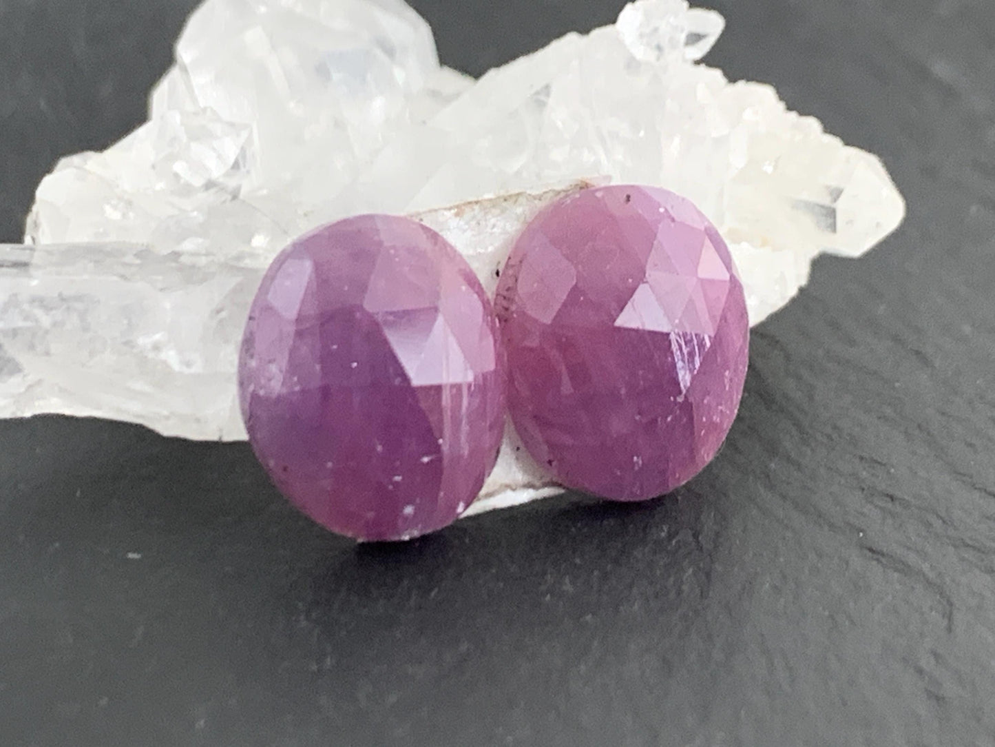 Damaged Faceted Ruby pair 10x12x5mm cabochon.