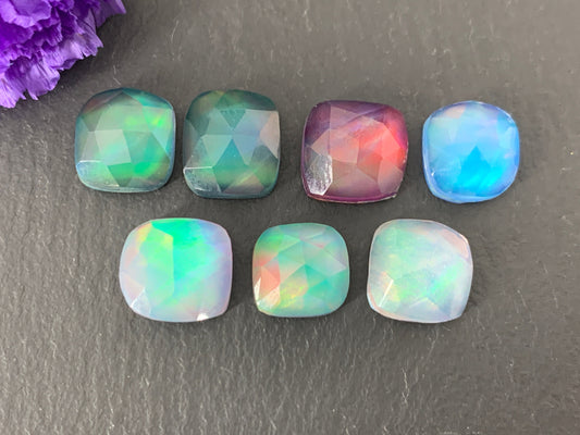 Faceted Aurora Opal square 8mm cabochon - Doublet cabochons