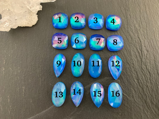 Faceted Aurora Opal 10-15mm long cabochon - Doublet cabochons