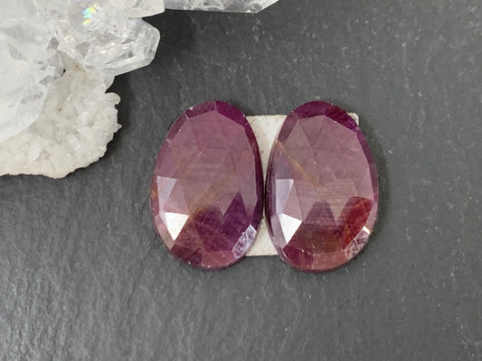 Faceted Ruby pair 8x14x3mm cabochon