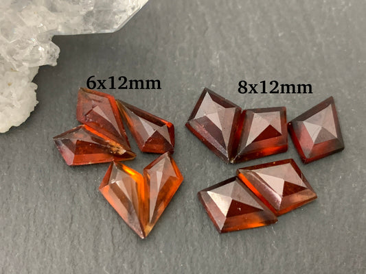 Faceted Hessonite Garnet kite 6x9mm, 6x12mm, 8x12mm cabochon