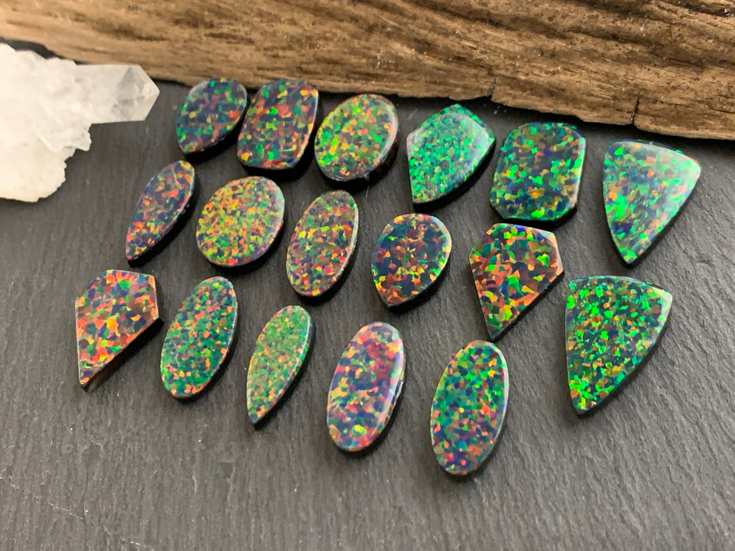 Aurora Opal 16-21mm long pear, oval cabochon - Doublet cabochons