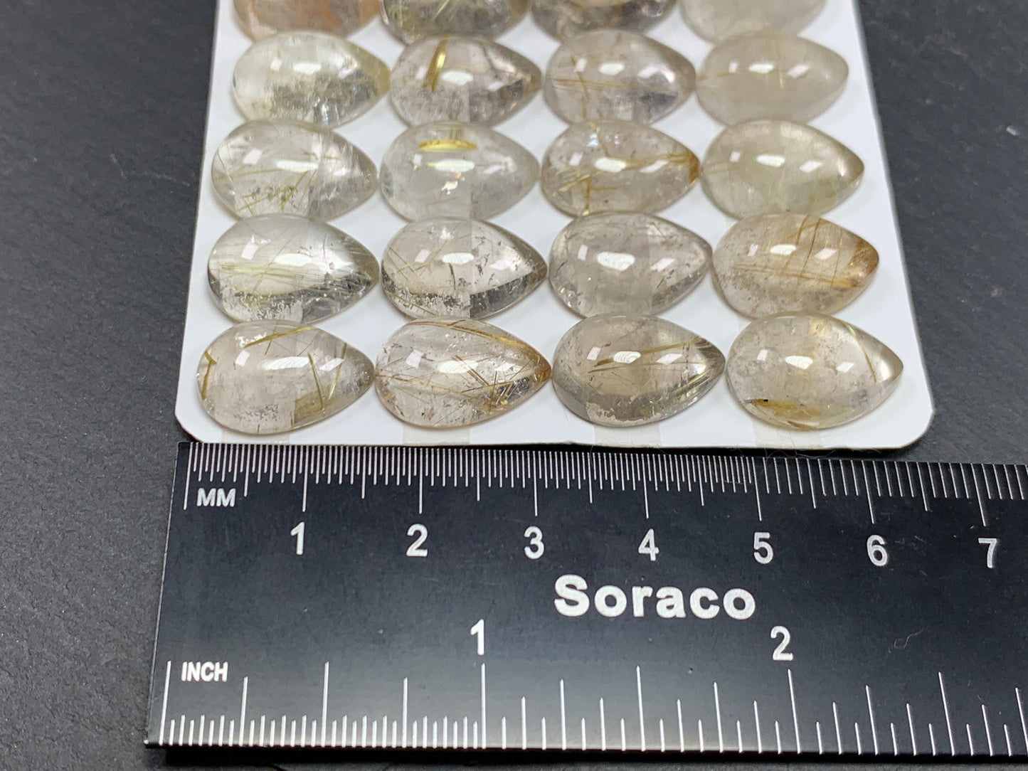 Gold Rutilated Quartz pear 12x16mm cabochon - Calibrated cabochons