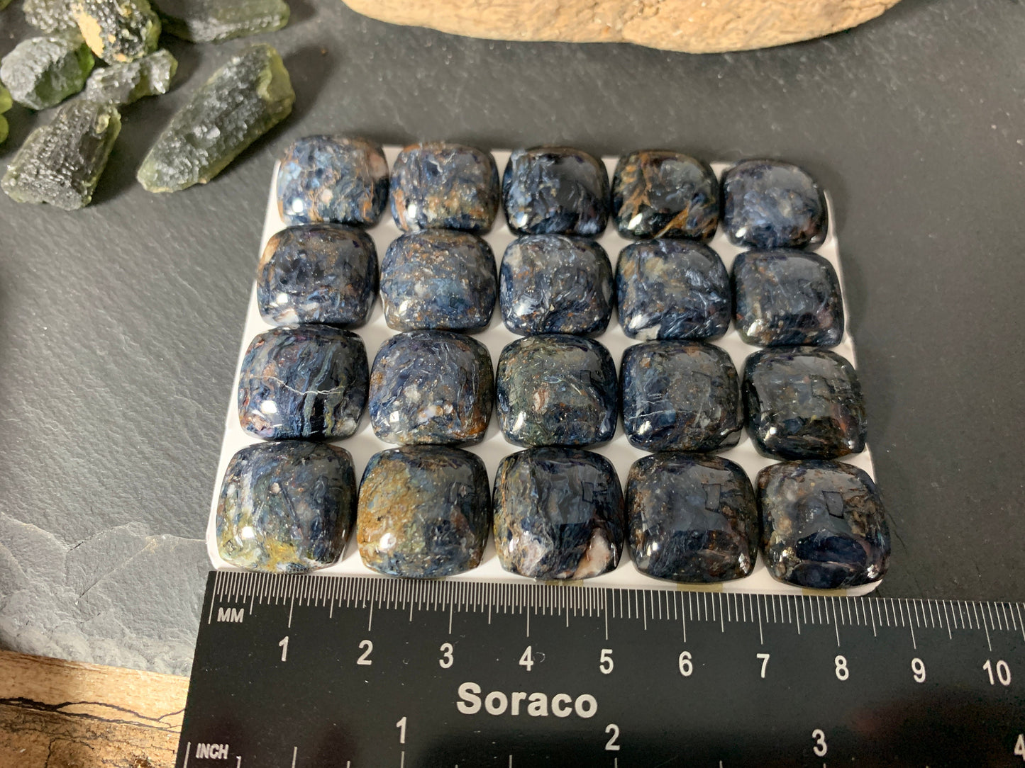Blue Pietersite square cushion 18x18mm cabochon - Calibrated cabochons