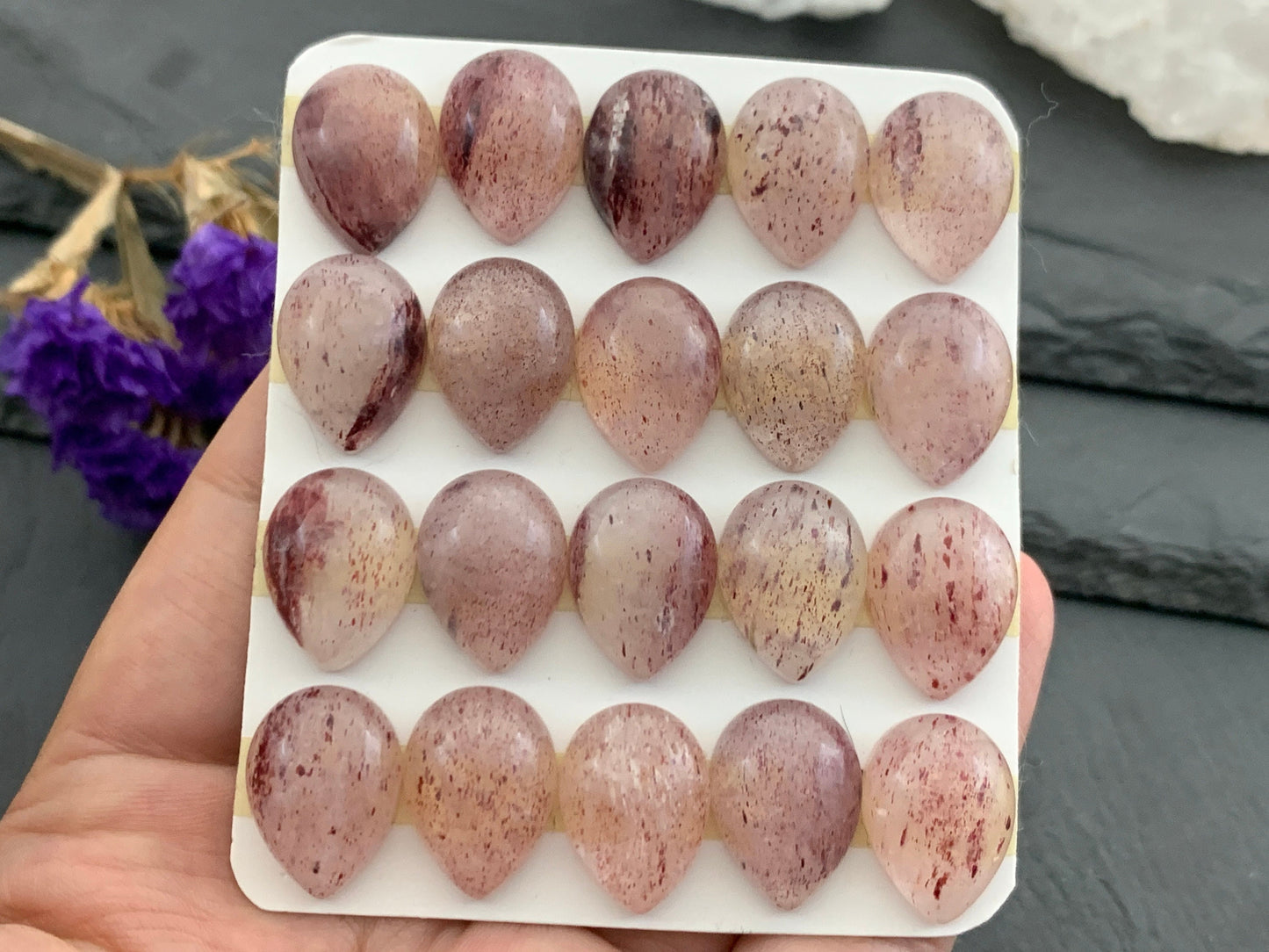 Red Sunstone pear 12x16mm cabochon