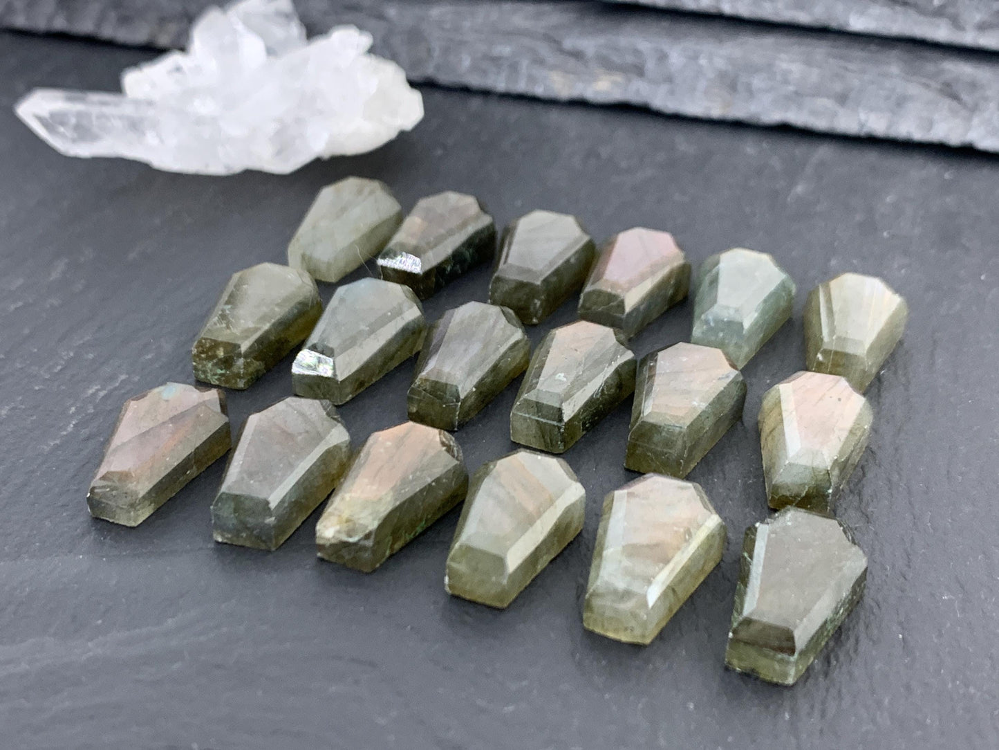 Natural Labradorite Coffin Cabochon: 10x16mm Gemstone