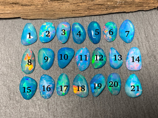 Faceted Blue Ethiopian Opal 8-10mm long cabochon