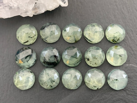 Faceted Prehnite round 10mm cabochon