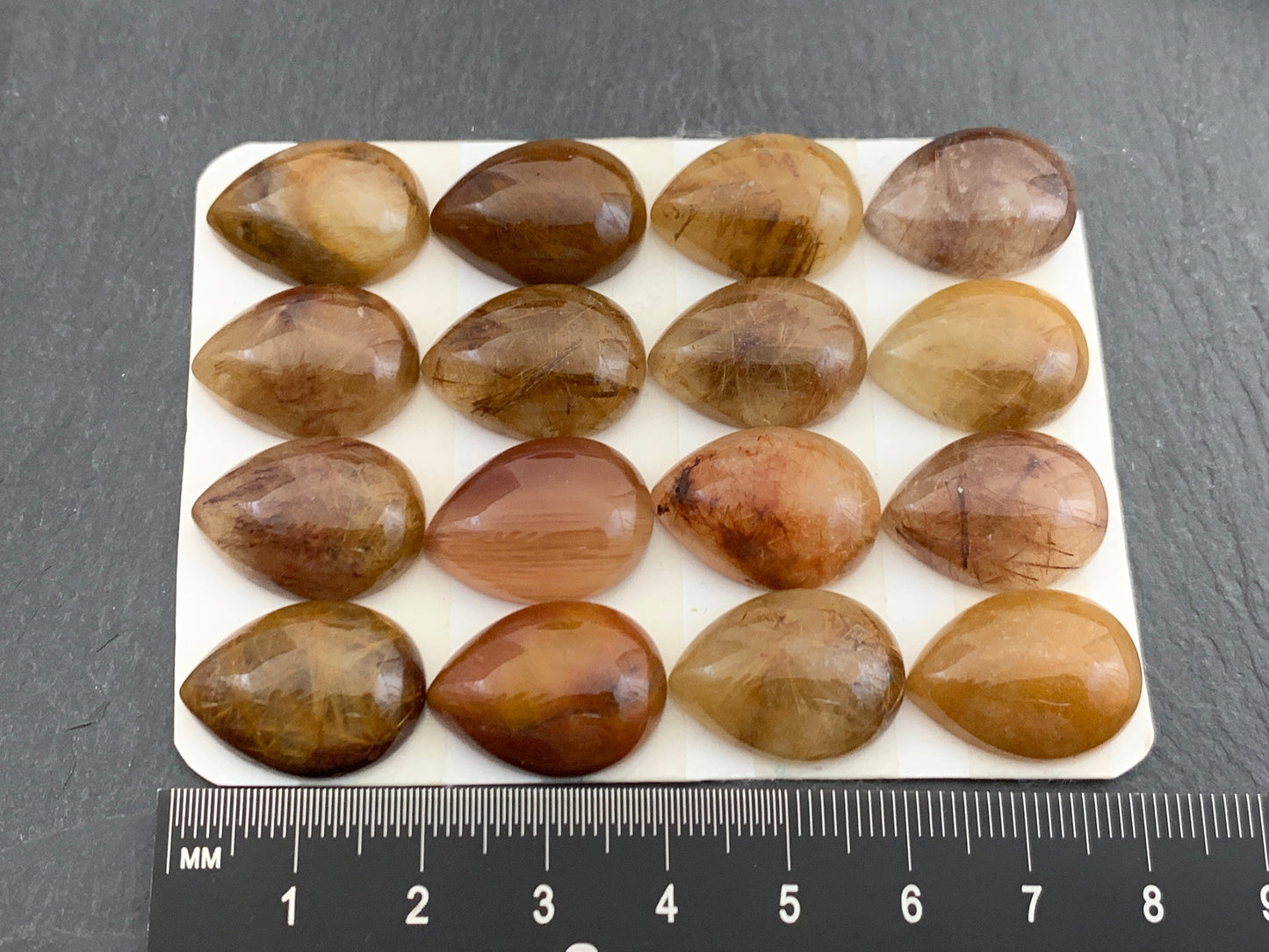 Rutilated Quartz pear 15x20mm cabochon - Calibrated cabochons