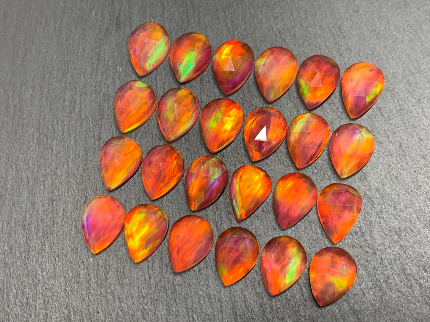 Faceted  Aurora Opal Pear 10x14mm cabochon  - Doublet cabochons