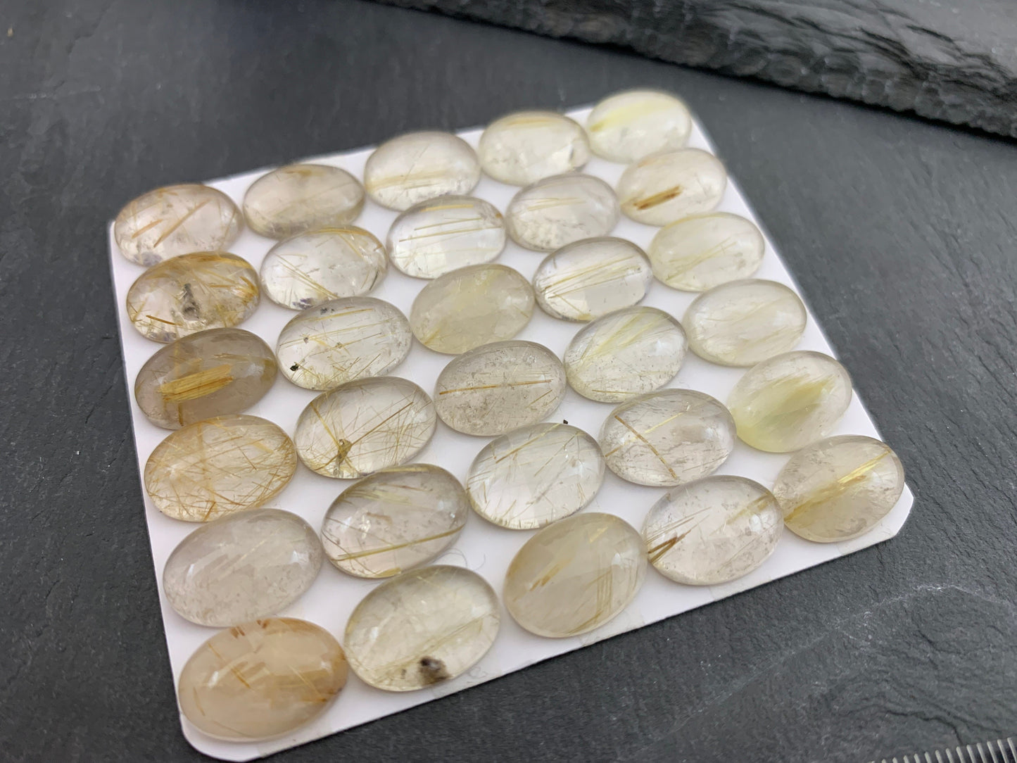 Gold Rutilated Quartz oval 10x14mm cabochon - Calibrated cabochons