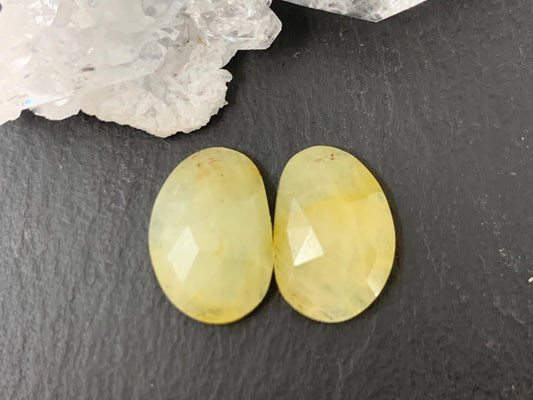 Faceted Yellow Sapphire pair 10x15x4mm cabochon