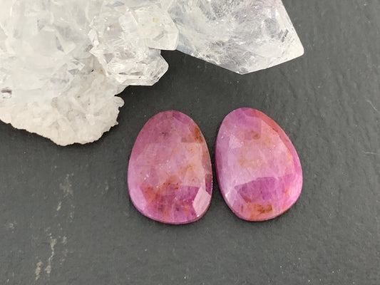 Faceted Ruby pair 9x13x3mm cabochon