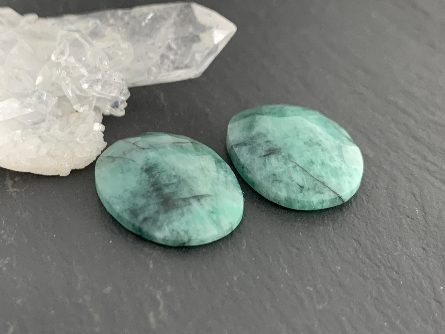 Faceted Emerald Pair 14x19x4mm cabochon