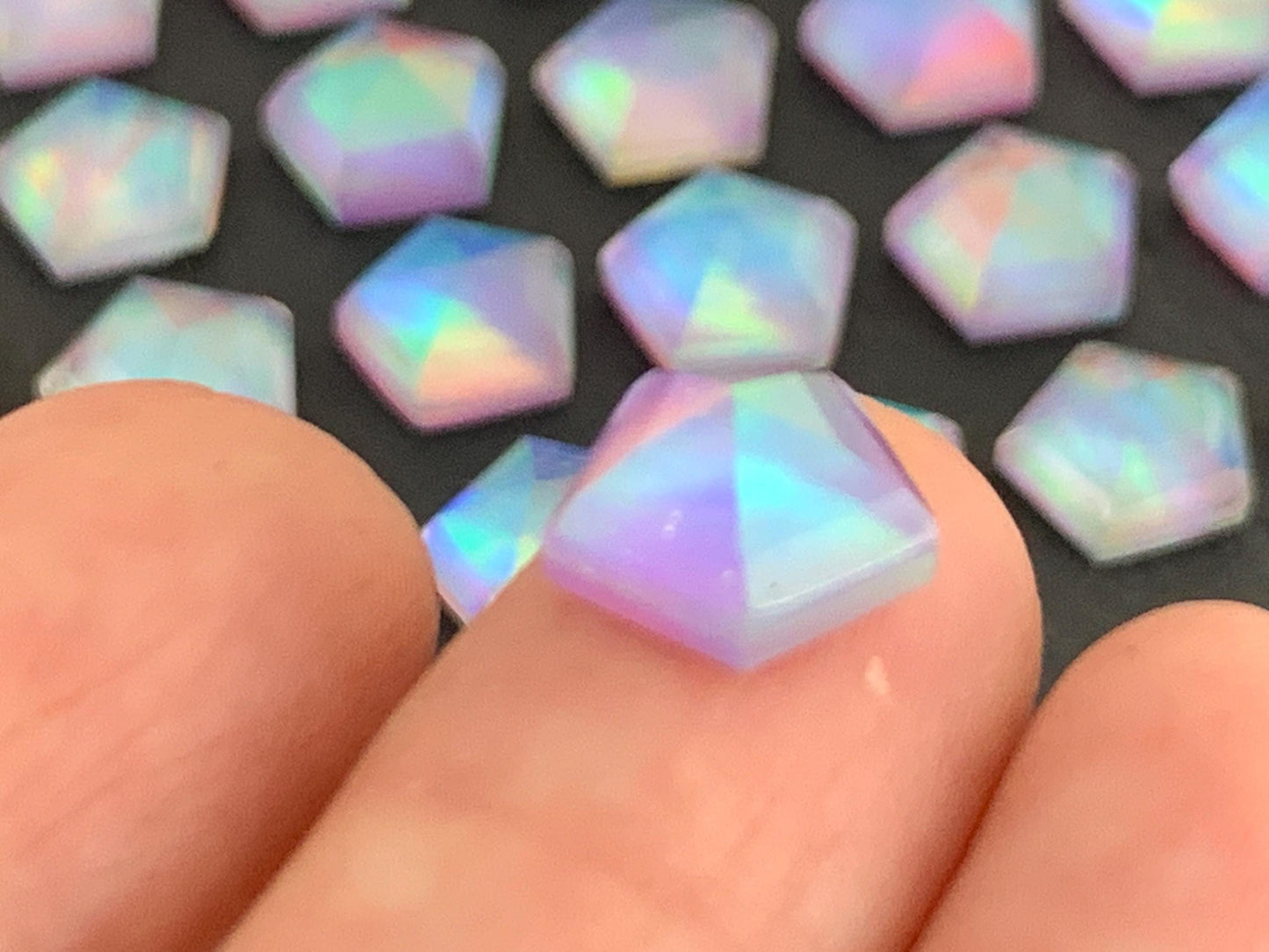 Faceted  Aurora Opal pentagon 10mm cabochon - Doublet cabochons/ Select your cabochon
