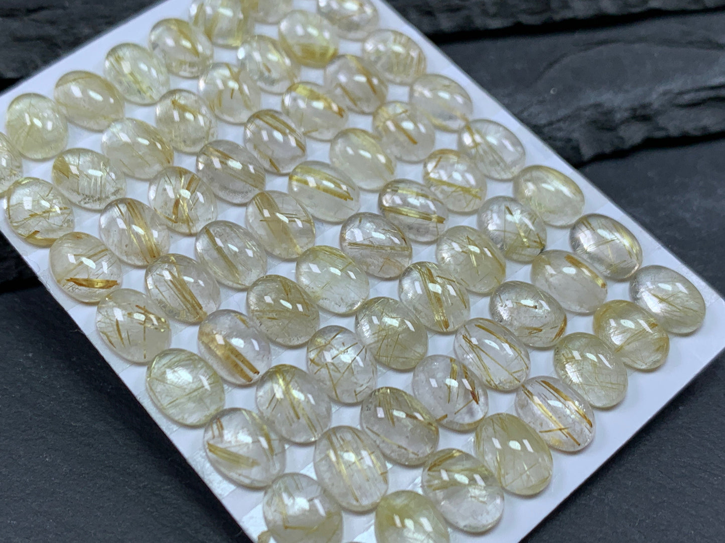 Gold Rutilated Quartz oval 6x8mm cabochon - Calibrated cabochons