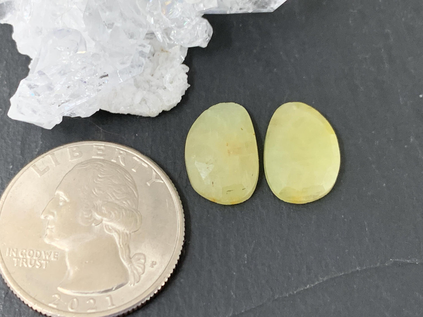 Faceted Yellow Sapphire pair 10x14x3mm cabochon
