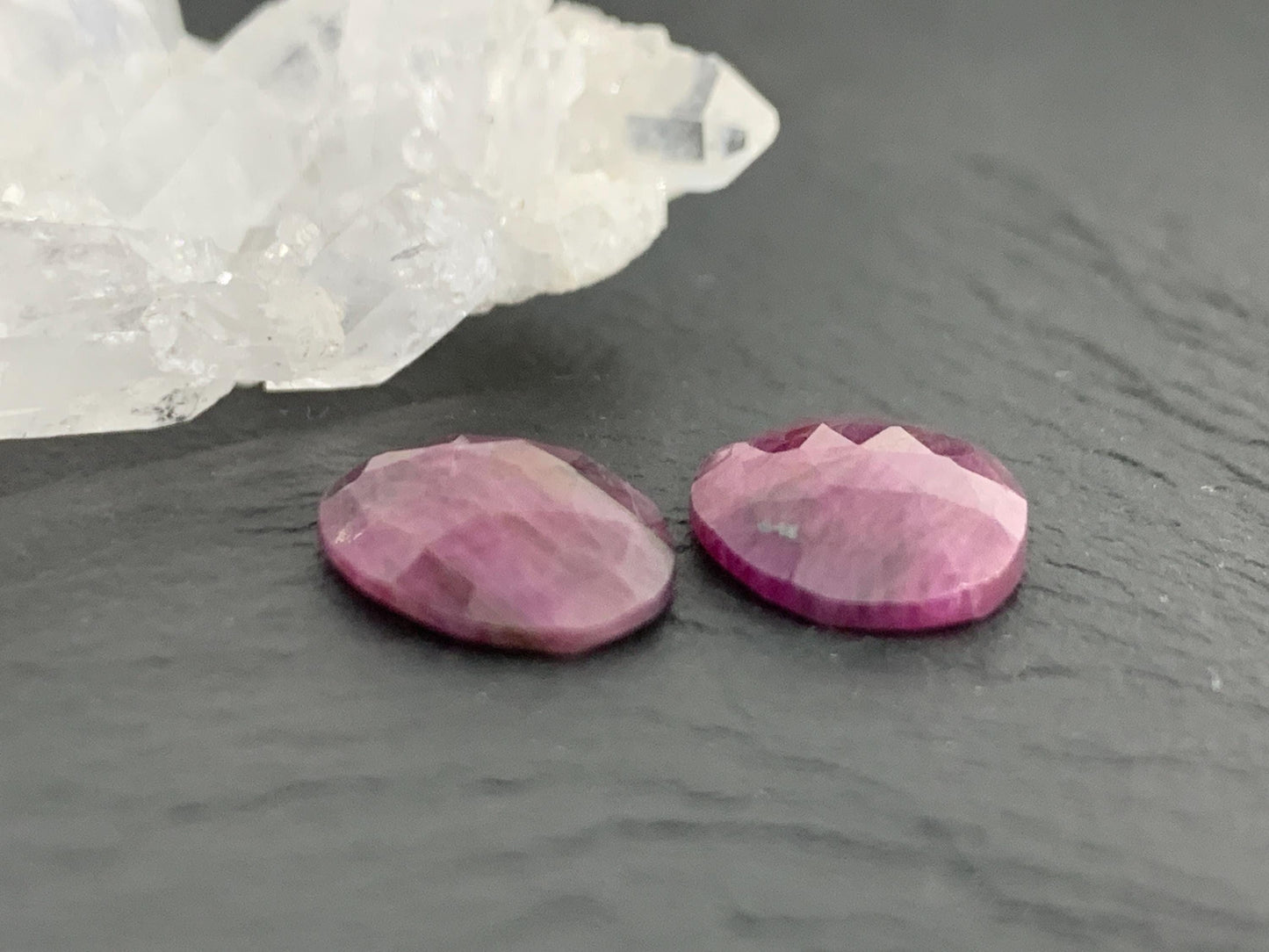 Faceted Ruby pair 9x12x3mm cabochon