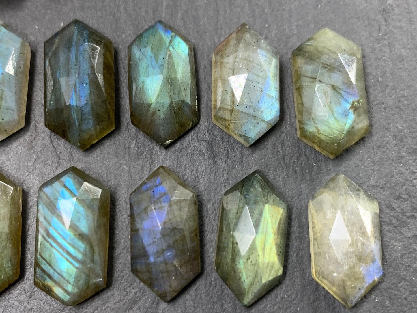 Faceted Labradorite 8x16mm cabochon | Long Hexagon