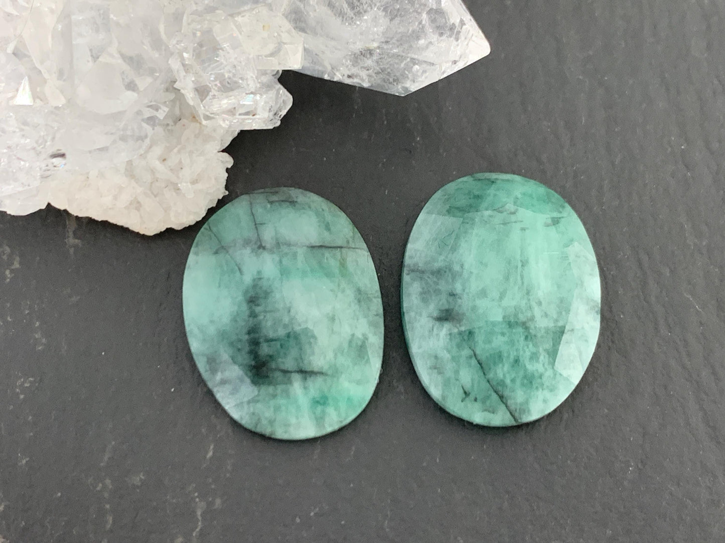 Faceted Emerald Pair 14x19x4mm cabochon