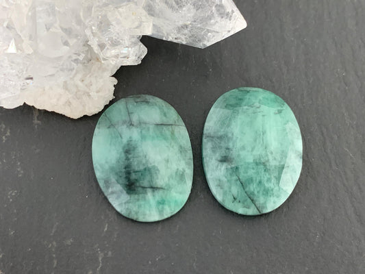 Faceted Emerald Pair 14x19x4mm cabochon