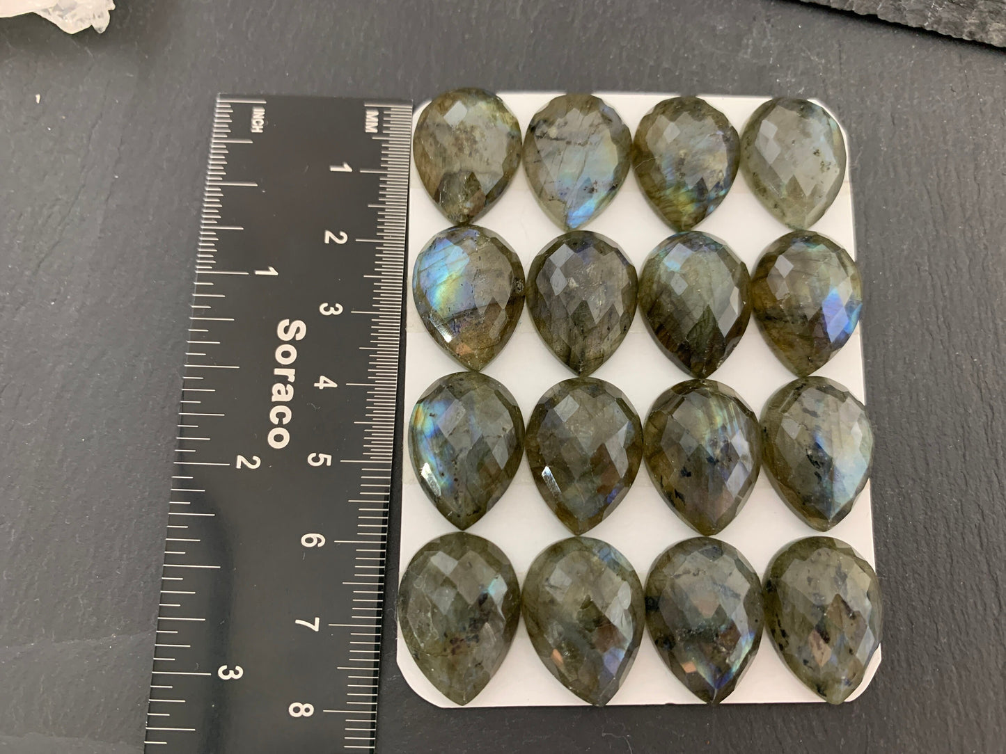 Faceted Labradorite pear 15x20mm Cabochon - Calibrated Cabochons