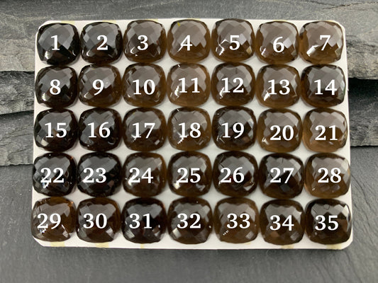 Faceted Smokey Quartz square cushion 10mm cabochon - Calibrated cabochons