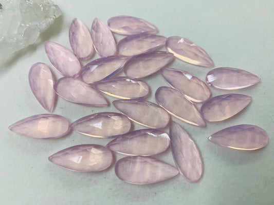 Faceted Rose Quartz pear 8x20mm cabochon - Lab created