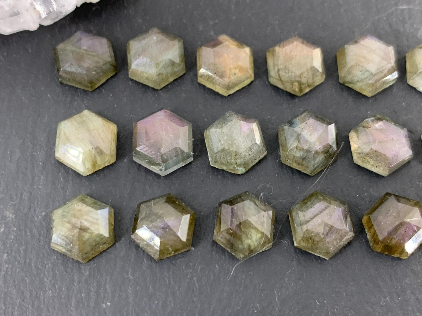 Faceted Labradorite hexagon 8mm cabochon