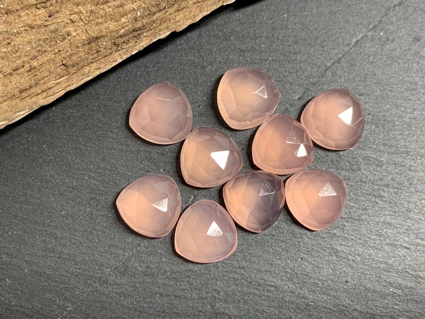 Faceted Pink Chalcedony triangle 10mm cabochon