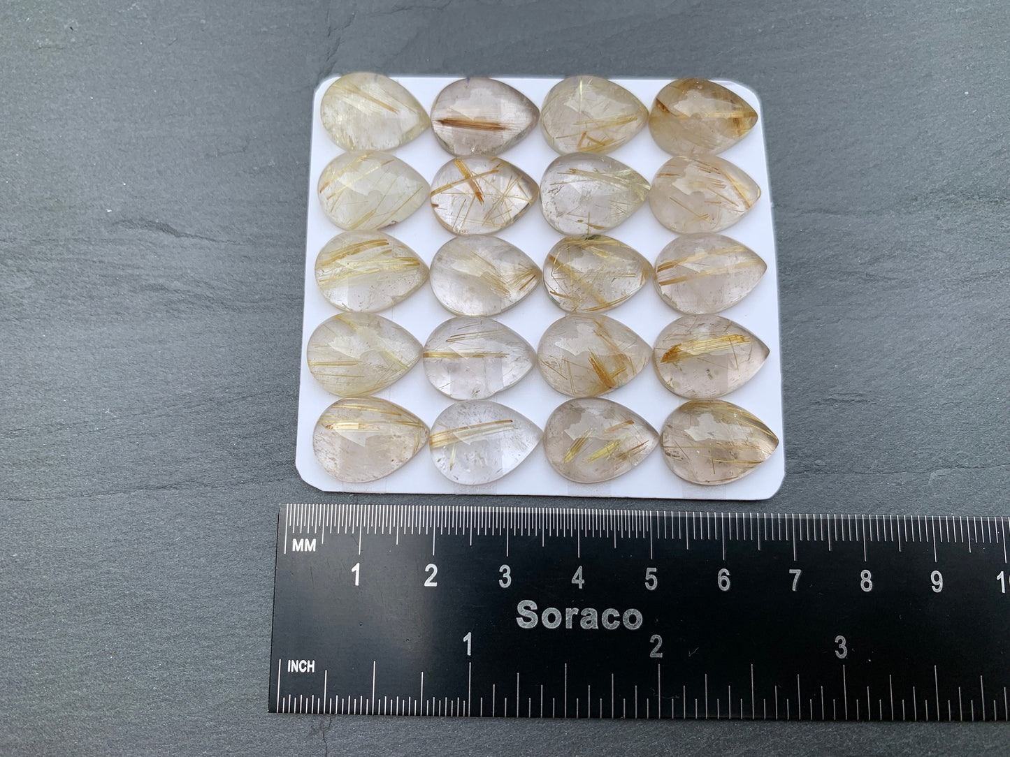 Gold Rutilated Quartz pear 13x18mm cabochon - Calibrated cabochons