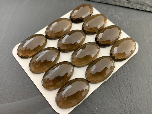 Faceted Smokey Quartz oval 16x26mm cabochon - Calibrated cabochons