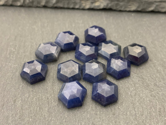 Faceted Blue Sapphire hexagon 8mm cabochon