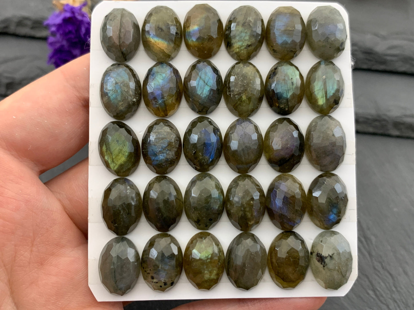 Faceted Labradorite oval 10x14mm cabochon  - Calibrated cabochons