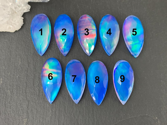 Faceted Aurora Opal pear 9x20mm cabochon - Doublet cabochon