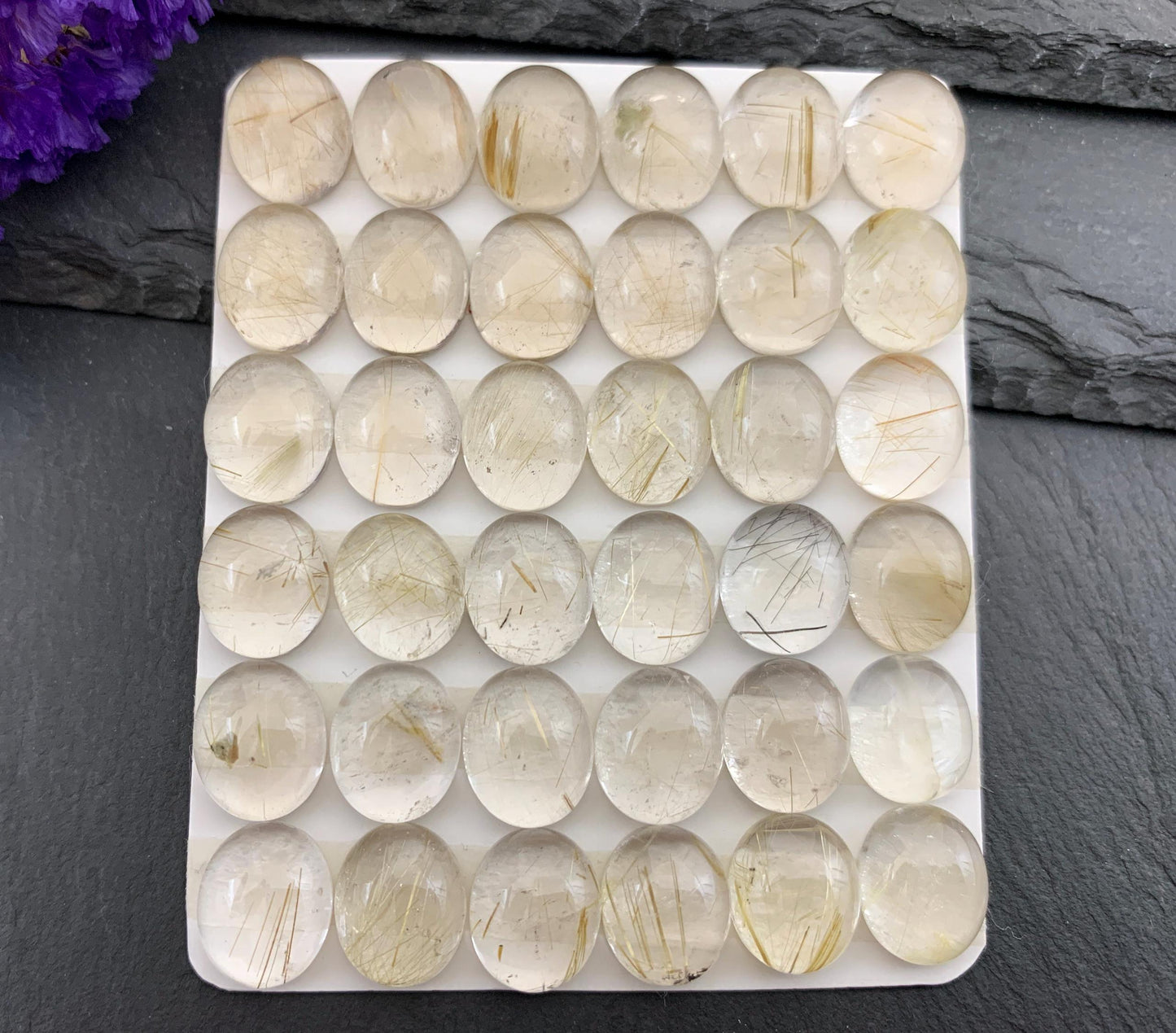 Gold Rutilated Quartz oval 10x12mm cabochon - Calibrated cabochons