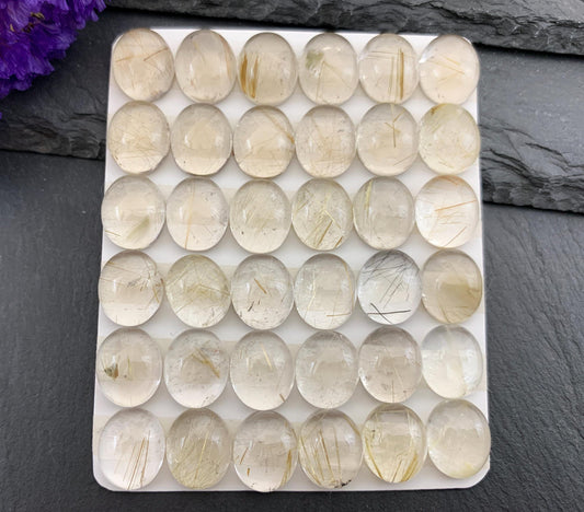 Gold Rutilated Quartz oval 10x12mm cabochon - Calibrated cabochons
