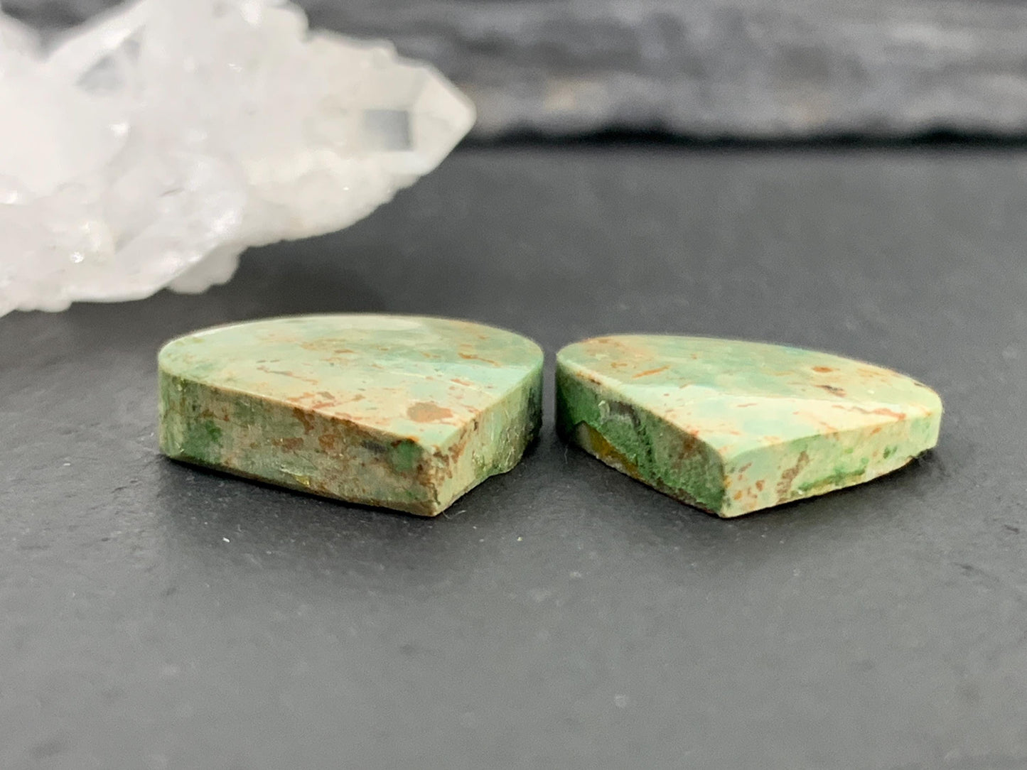 Tibetan Turquoise Pair 13x14mm Cabochon - Hand Cut Cabochon