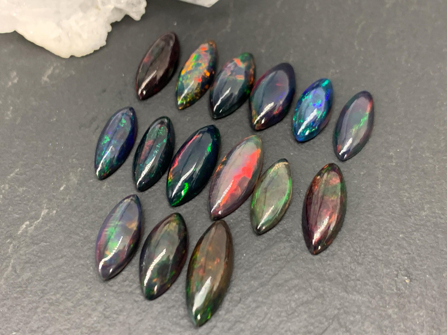 Natural Ethiopian Black Opal marquise 12-14mm long cabochon/ Select your cabochon