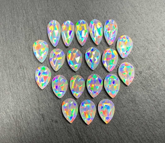 Rose Cut Mystic Rainbow Quartz pear 7x14mm, 8x12mm cabochon doublet