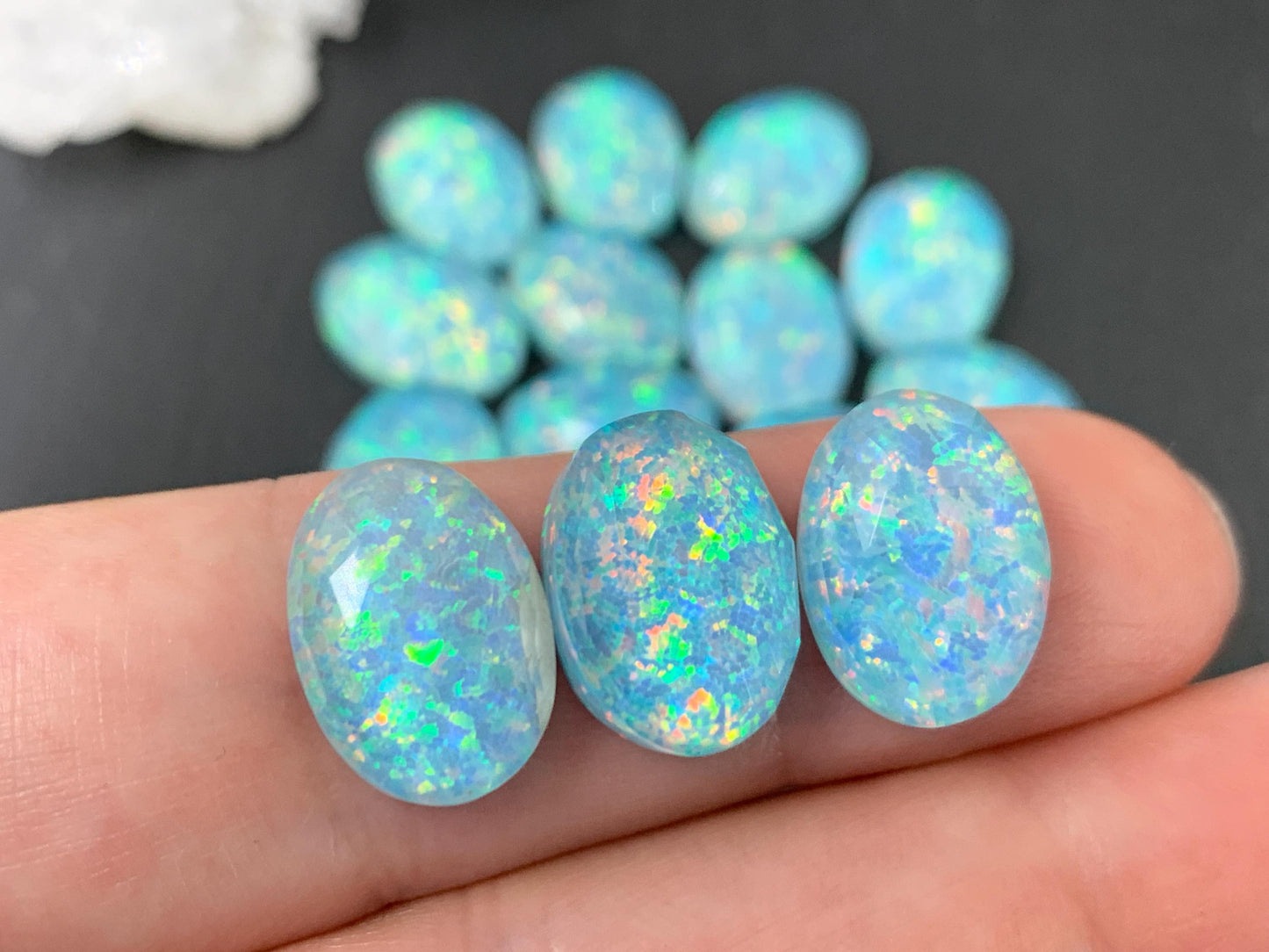 Faceted Aurora Opal oval 10x14mm cabochons  - Doublet cabochons